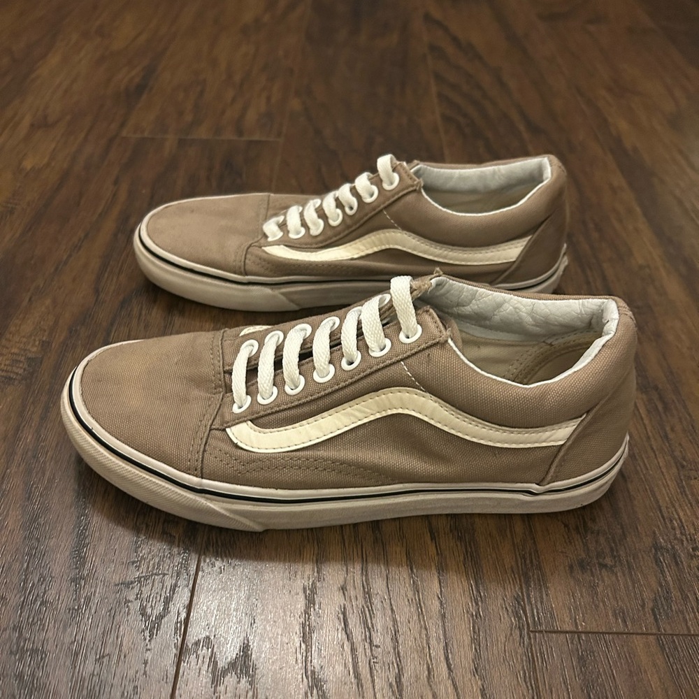 Vans Old Skool Sneakers Canvas Beige White Side Stripe Unisex Women’s 8 Mens 6.5